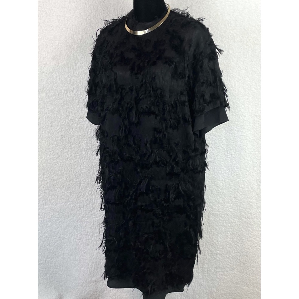 CARVEN • Black Faux Fur Mini Shift Dress, 6 - Picture 6 of 15